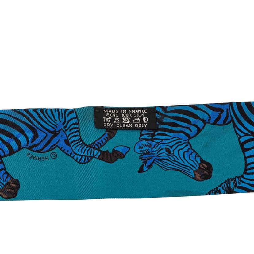 Hermès Les Zebres Silk Twilly Scarf Blue Silk Good condition - Back View