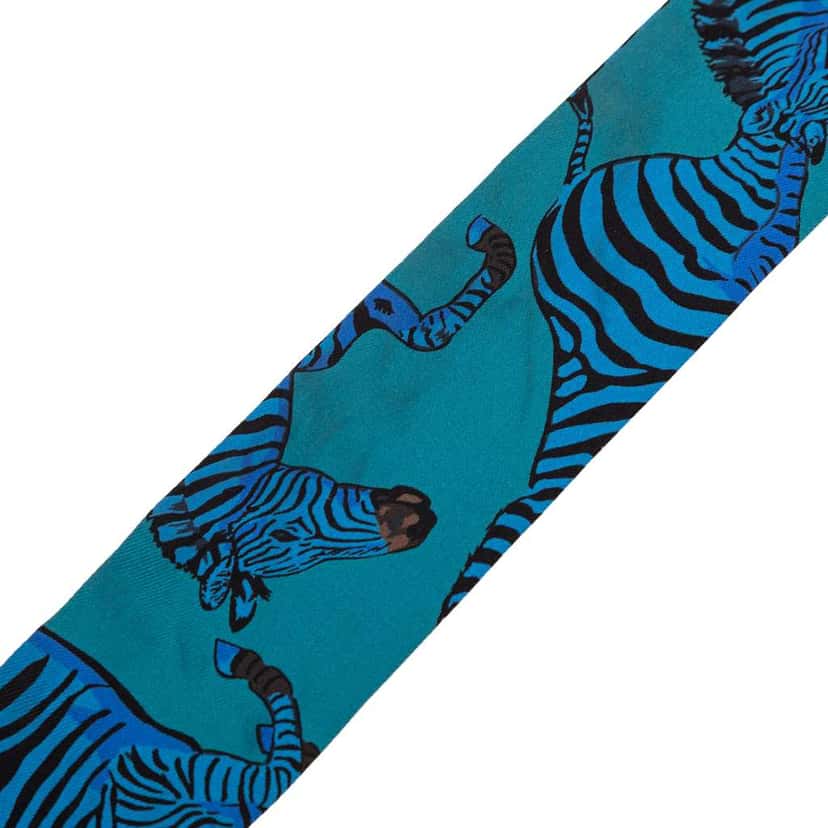 Hermès Les Zebres Silk Twilly Scarf Blue Silk Good condition - Box View