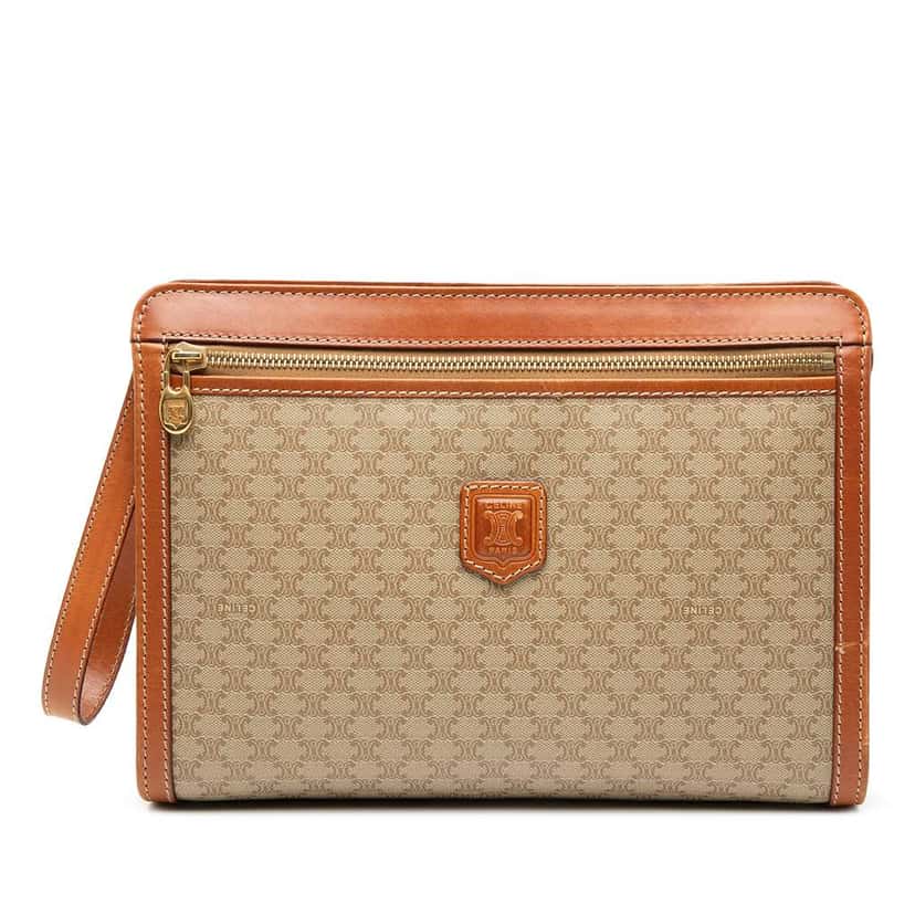 Celine Macadam Coated Canvas Clutch Beige Fair condition - Front View