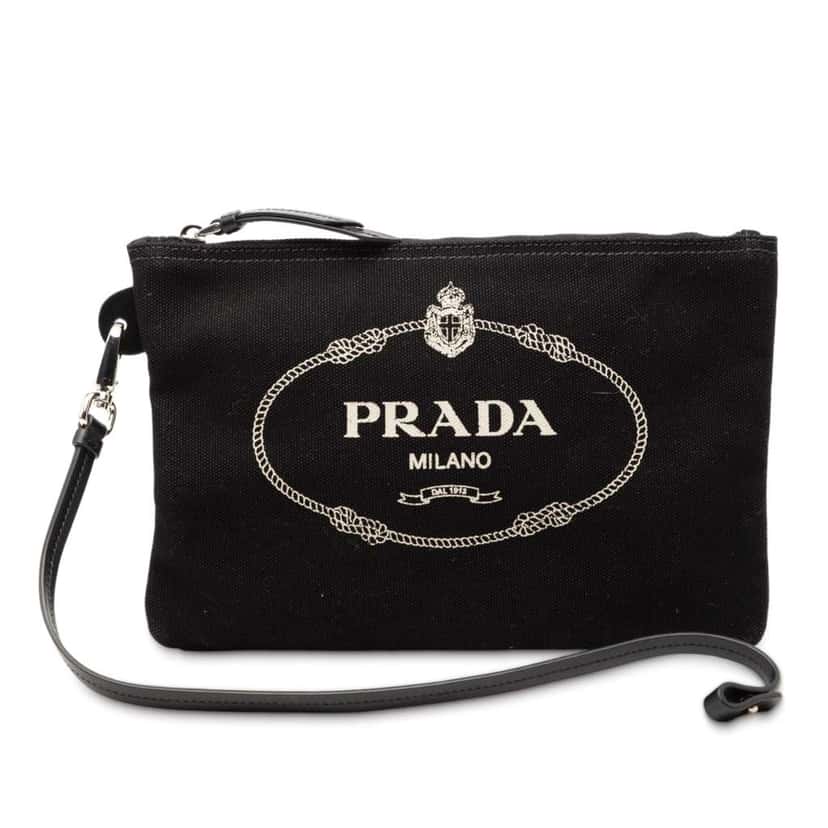 Prada Canvas Canapa Logo Pouch Black Canvas Good condition - Front View