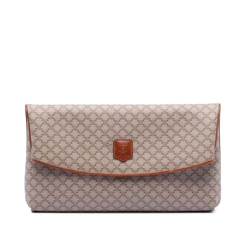 Celine Macadam Coated Canvas Clutch Beige Good condition - Front View