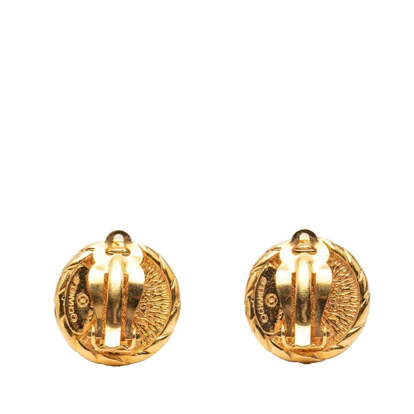 Chanel Gold Plated Faux Pearl Round Clip on Earrings Gold Metal Good condition - Back View