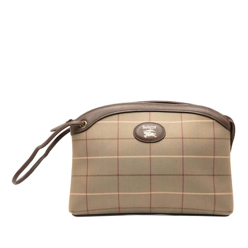 Burberry Vintage Check Canvas Wristlet Clutch Brown Canvas Good condition - Front View