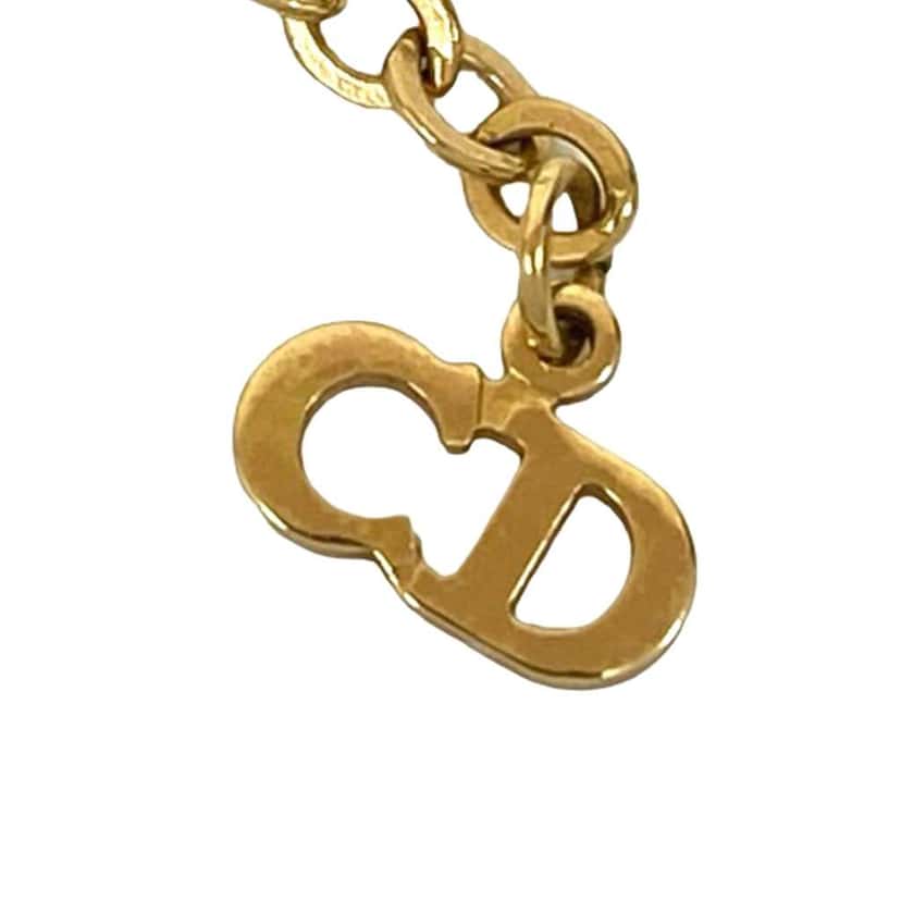 Dior Gold Plated Rhinestone Logo Heart Pendant Necklace Gold Metal Good condition - Box View