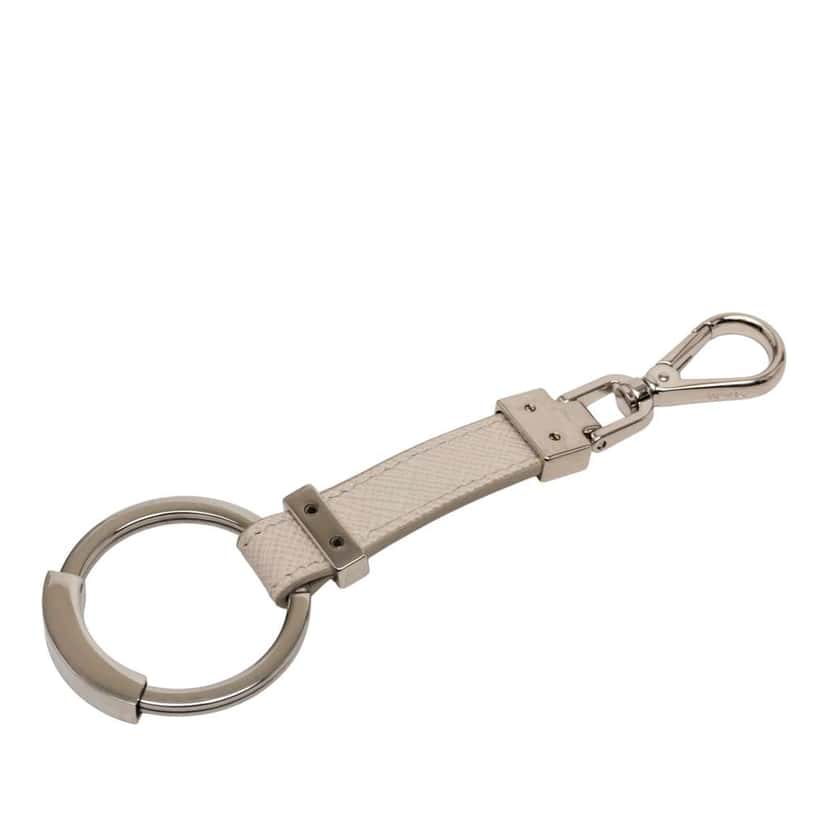 Prada Saffiano Logo Key Holder Grey Leather Very good condition - Back View