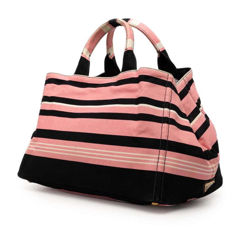 Prada Large Canvas Canapa Righe Striped Satchel Pink Canvas Good condition - Back View