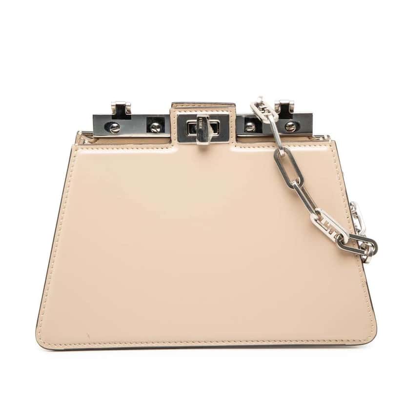 Fendi Small Leather Peekaboo Cut Chain Shoulder Bag Beige Leather Good condition - Front View