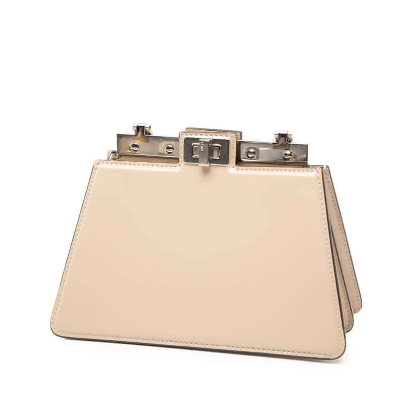 Fendi Small Leather Peekaboo Cut Chain Shoulder Bag Beige Leather Good condition - Back View