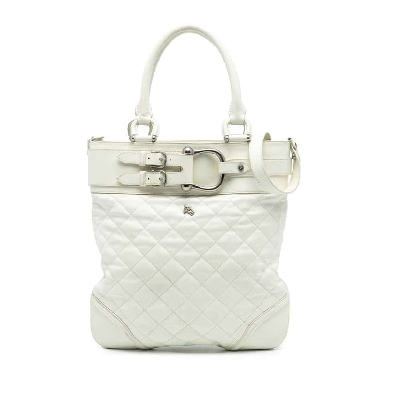Burberry Quilted Leather Hillgate Convertible Tote White Leather Good condition - Front View