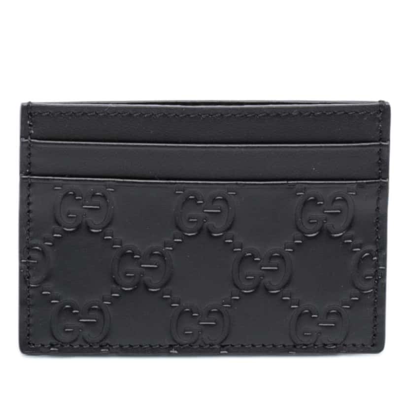 Gucci Guccissima Card Holder Black Leather Very good condition - Front View