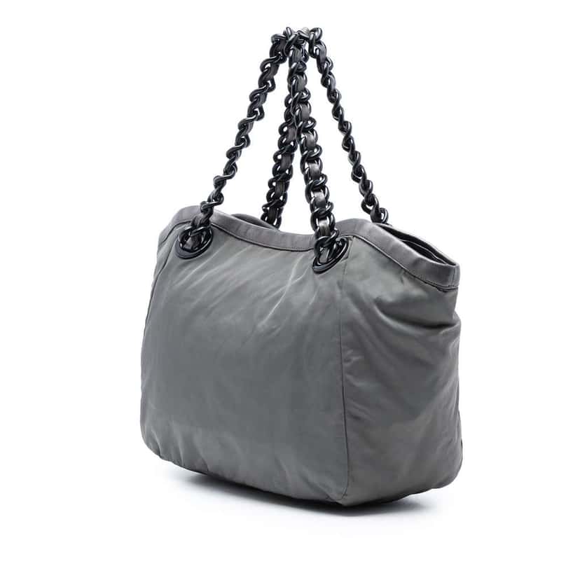 Prada Metallic Leather Trimmed Tessuto Tote Grey Very good condition - Back View