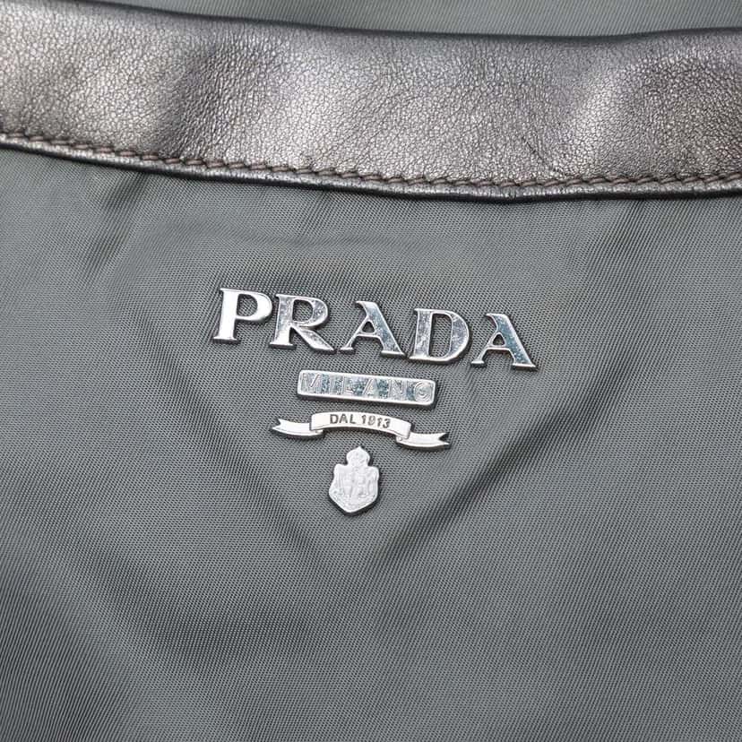 Prada Metallic Leather Trimmed Tessuto Tote Grey Very good condition - Box View