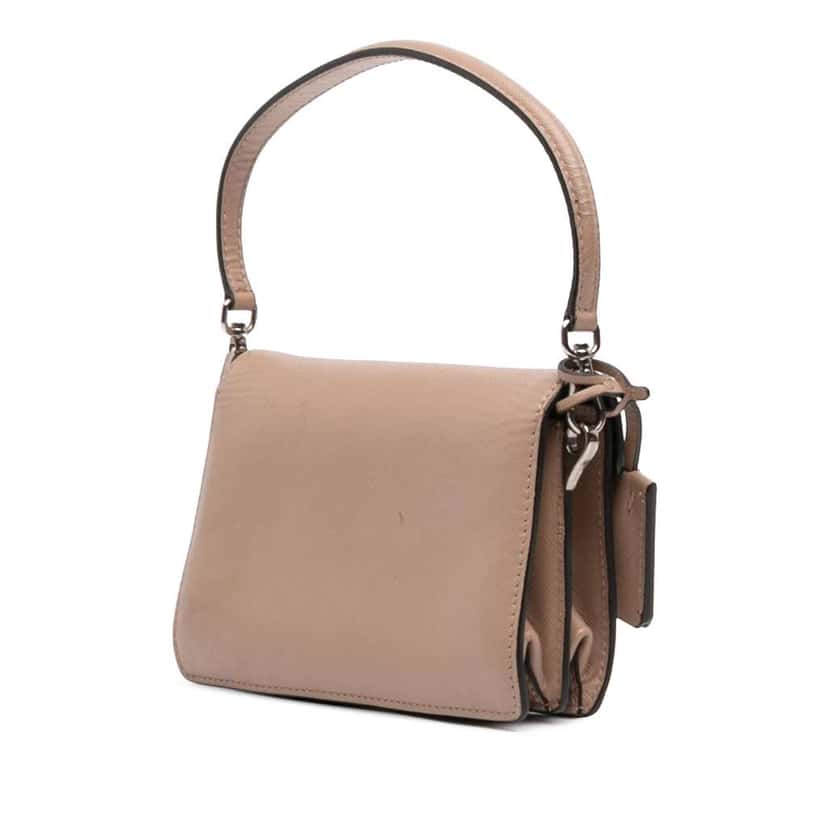 Prada Mini Saffiano Lux Sound Lock Satchel Beige Leather Very good condition - Back View