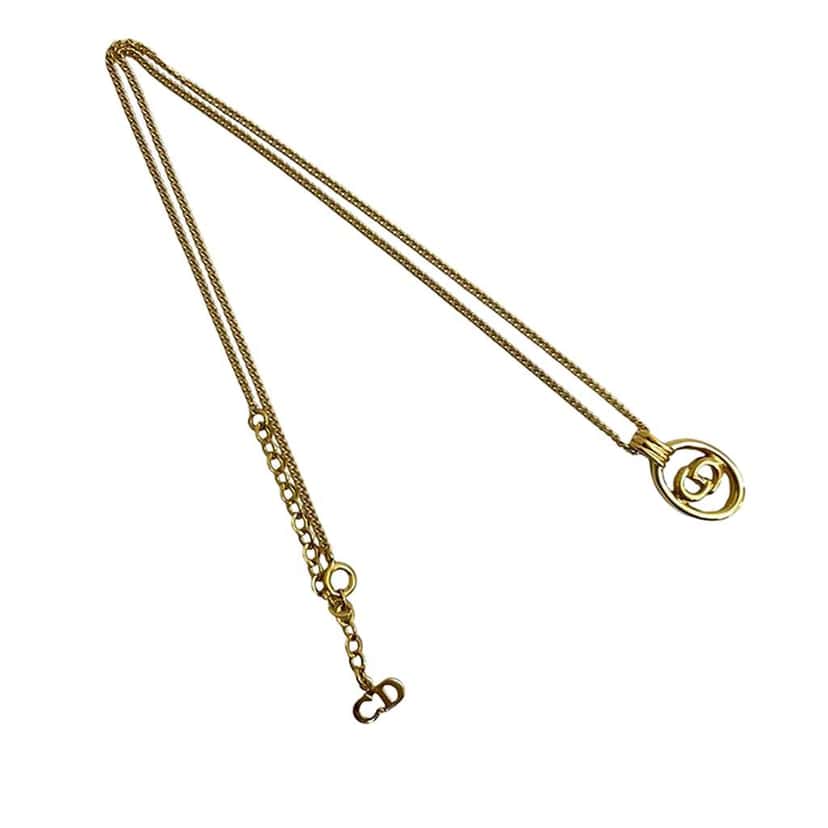 Dior Gold Plated CD Logo Pendant Necklace Gold Metal Good condition - Front View