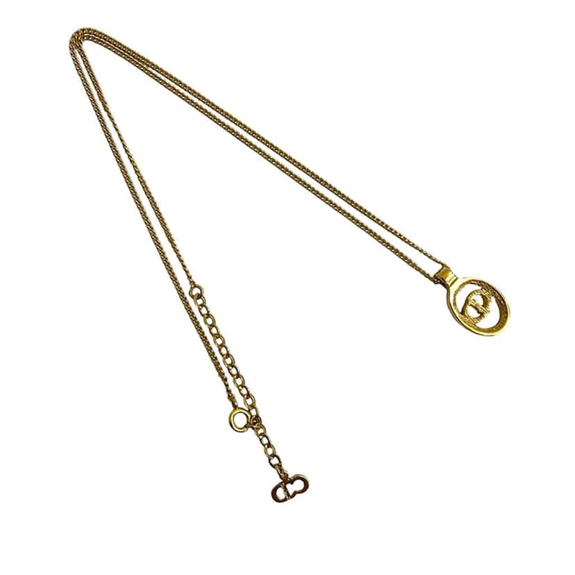 Dior Gold Plated CD Logo Pendant Necklace Gold Metal Good condition - Back View