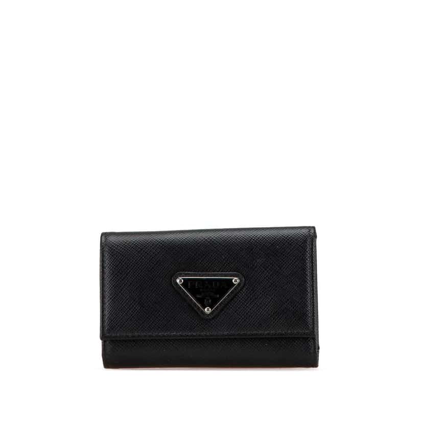 Prada Saffiano Key Holder Black Leather Good condition - Front View