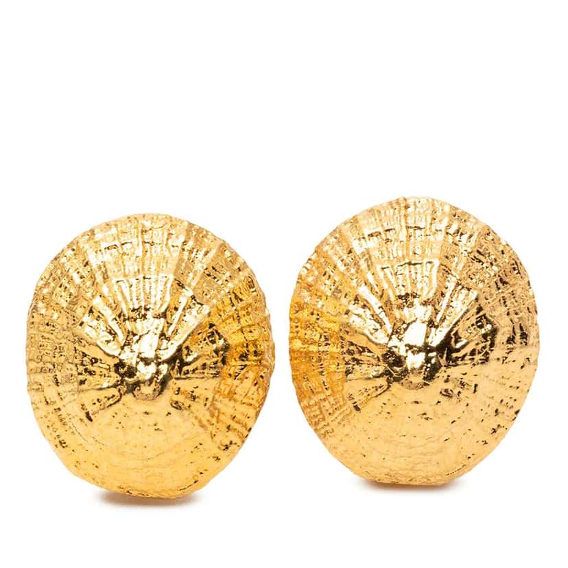 Hermès Gold Plated Shell Shaped Clip On Earrings Gold Metal Good condition - Front View