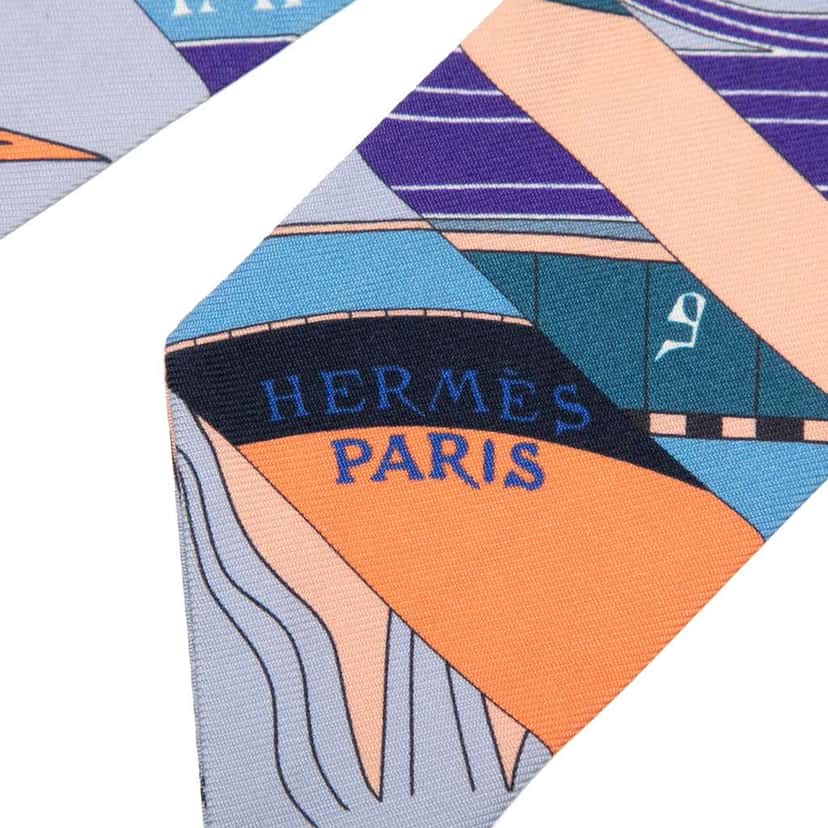 Hermès Astrologie Nouvelle Silk Twilly Scarf Blue Silk Good condition - Back View