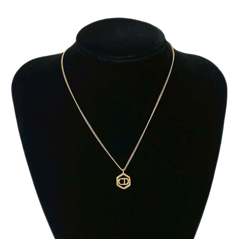 Dior Gold Plated CD Logo Pendant Necklace Gold Metal Good condition - Box View