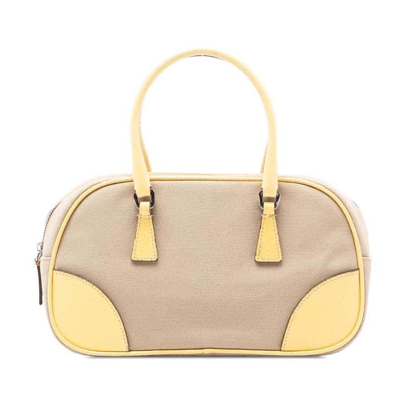 Prada Cinghiale Trimmed Canvas Canapa Bauletto Bag Beige Good condition - Front View