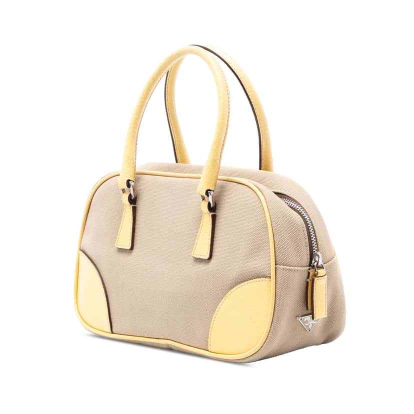 Prada Cinghiale Trimmed Canvas Canapa Bauletto Bag Beige Good condition - Back View