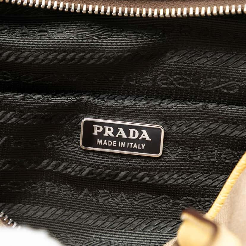 Prada Cinghiale Trimmed Canvas Canapa Bauletto Bag Beige Good condition - Box View