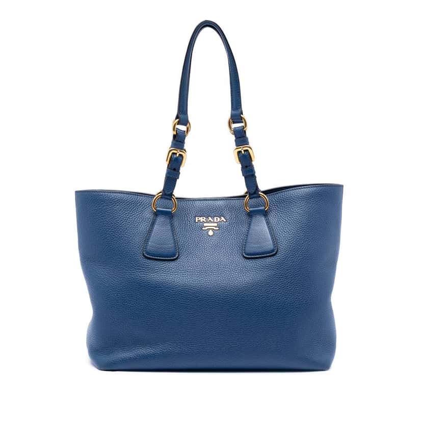 Prada Vitello Phenix Tote Blue Leather Good condition - Front View
