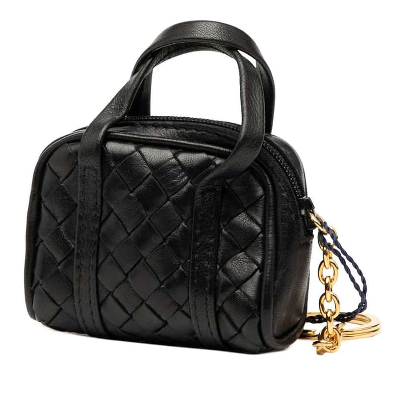 Bottega Veneta Nappa Intrecciato Pouch Key Holder and Bag Charm Black Leather Good condition - Back View