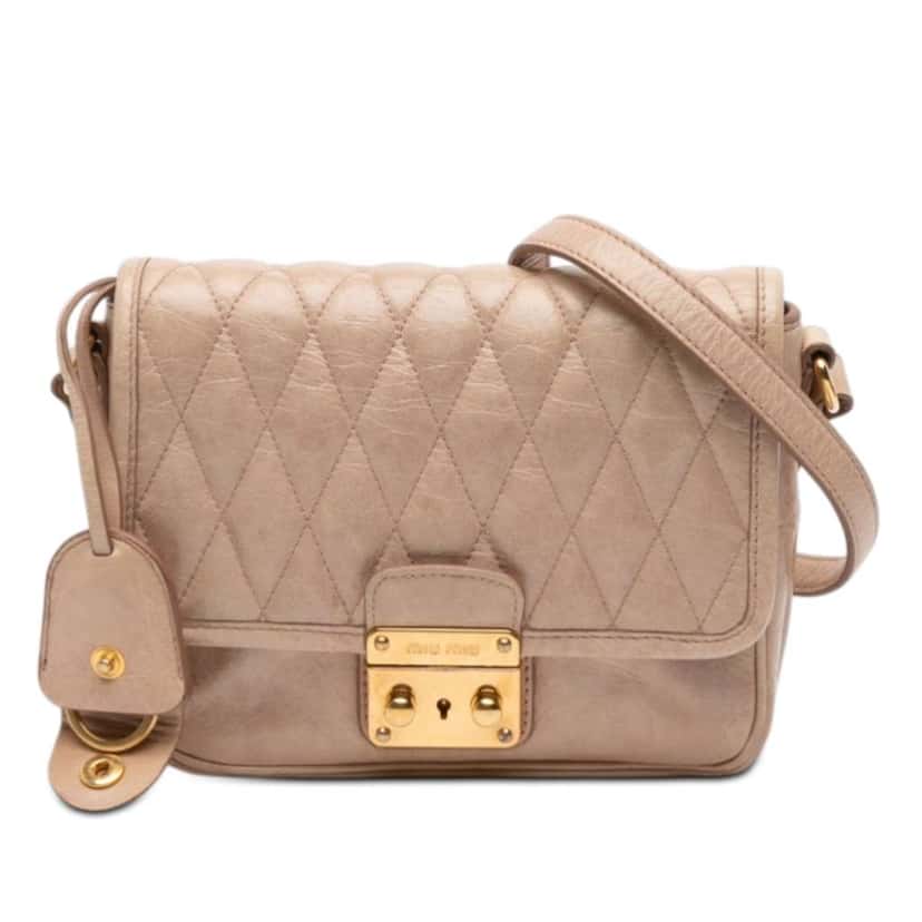 Miu Miu Quilted Leather Push Lock Flap Beige Leather Good condition - Front View