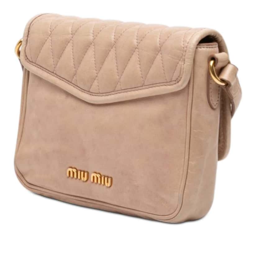 Miu Miu Quilted Leather Push Lock Flap Beige Leather Good condition - Back View