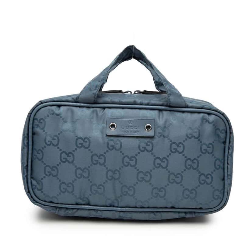 Gucci GG Nylon Make up Handbag Blue Good condition - Front View