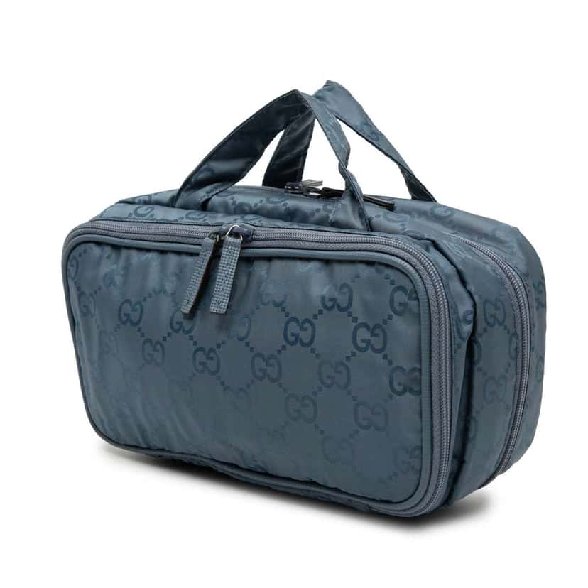 Gucci GG Nylon Make up Handbag Blue Good condition - Back View