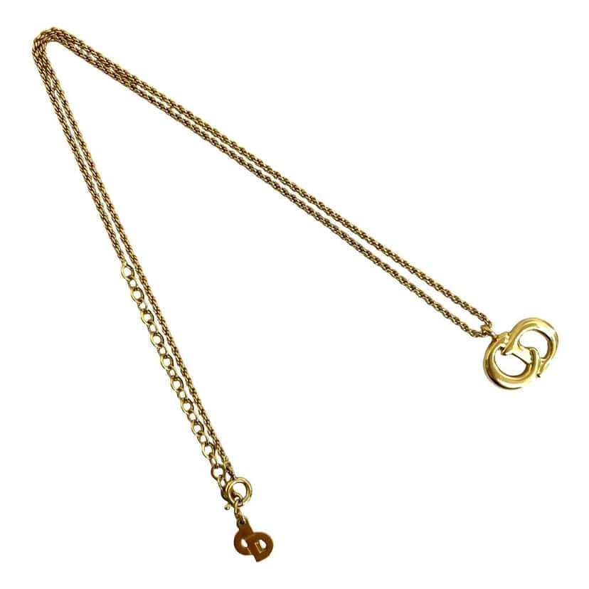 Dior Gold Plated CD Logo Pendant Necklace Gold Metal Very good condition - Front View
