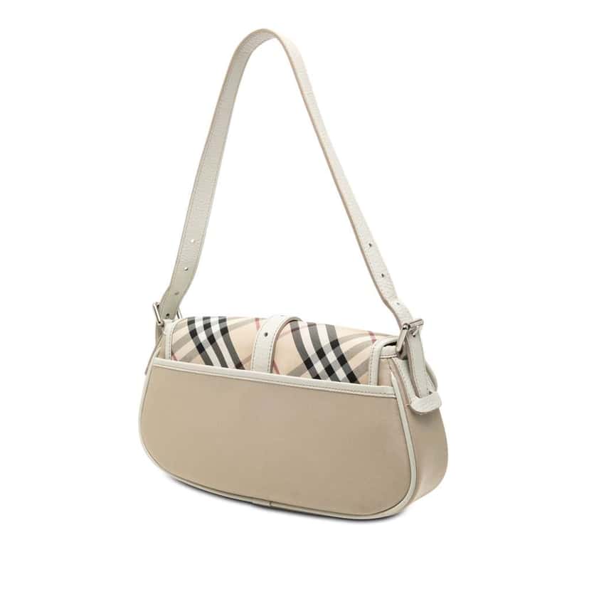 Burberry Nova Check Trimmed Canvas Shoulder Bag Beige Good condition - Back View