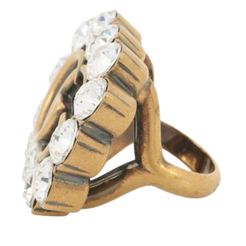 Gucci Gold Plated GG Marmont Crystal Ring Gold Metal Very good condition - Back View