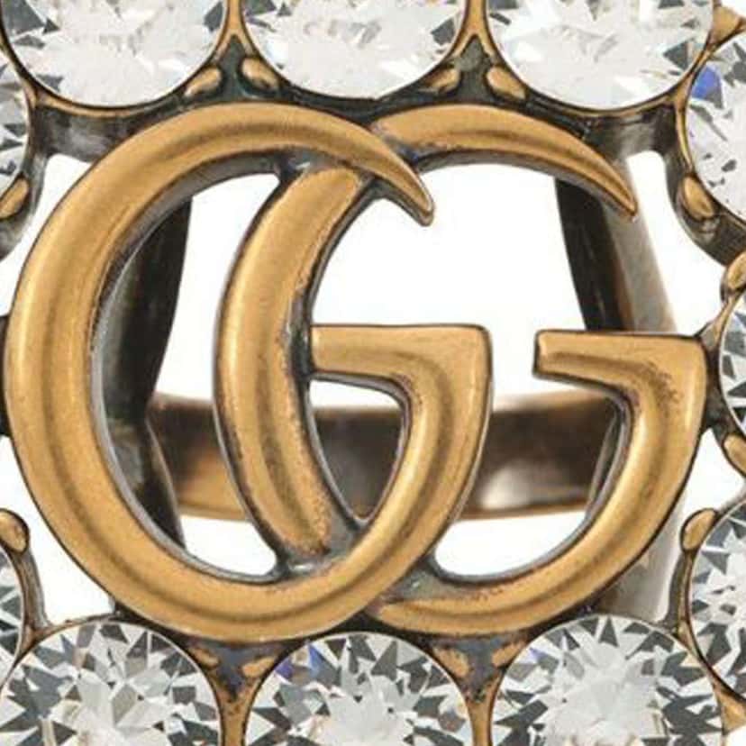 Gucci Gold Plated GG Marmont Crystal Ring Gold Metal Very good condition - Model View