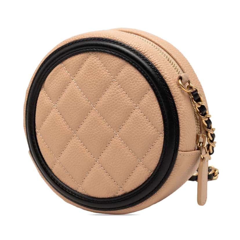 Chanel Caviar CC Filigree Round Crossbody Beige Leather Good condition - Back View