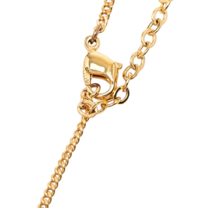 Dior Gold Plated Rhinestone Logo Pendant Necklace Gold Metal Good condition - Model View