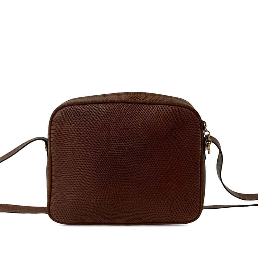 Salvatore Ferragamo Lizard Embossed Leather Vara Crossbody Brown Leather Good condition - Back View