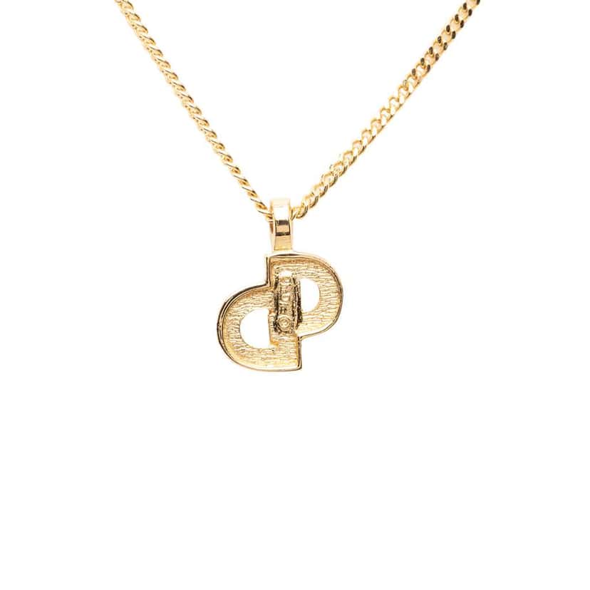 Dior Gold Plated Rhinestone CD Pendant Necklace Gold Metal Very good condition - Back View
