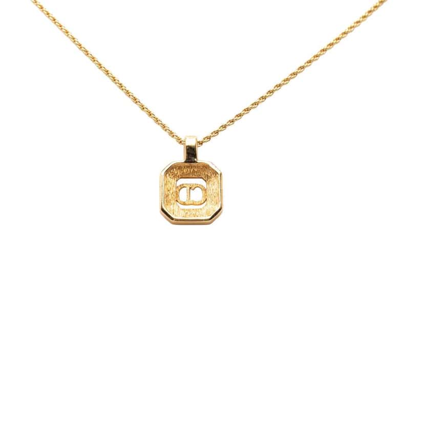 Dior Gold Plated CD Logo Rhinestones Pendant Necklace Gold Metal Good condition - Back View