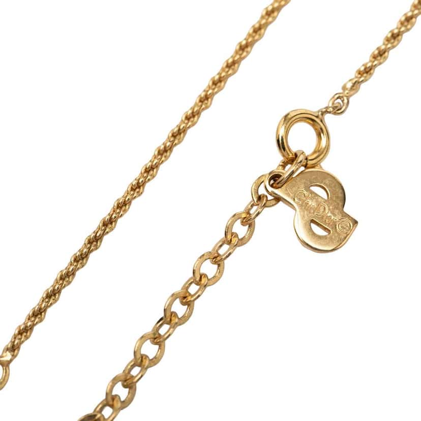 Dior Gold Plated CD Logo Rhinestones Pendant Necklace Gold Metal Good condition - Model View