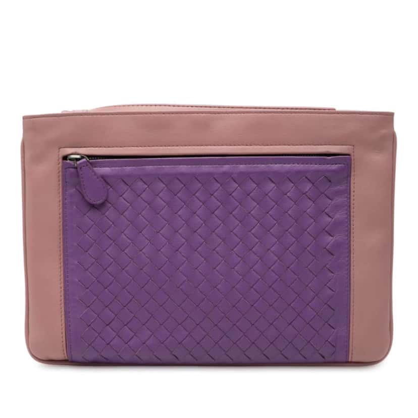 Bottega Veneta Bicolor Nappa Intrecciato Wristlet Clutch Purple Leather Good condition - Front View