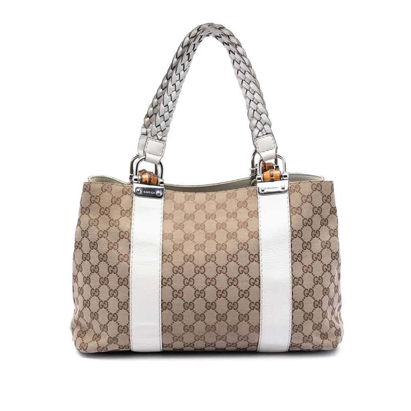 Gucci Medium GG Canvas Bamboo Libeccio Tote Beige Good condition - Front View