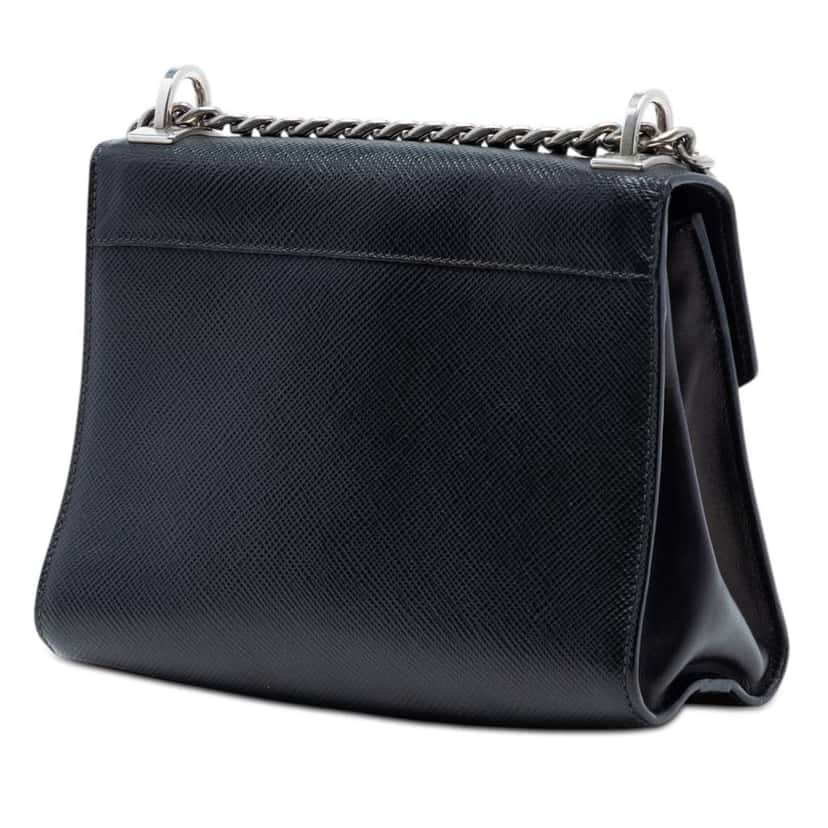 Prada Saffiano Cuir Monochrome Robot Patches Envelope Chain Flap Black Leather Good condition - Back View