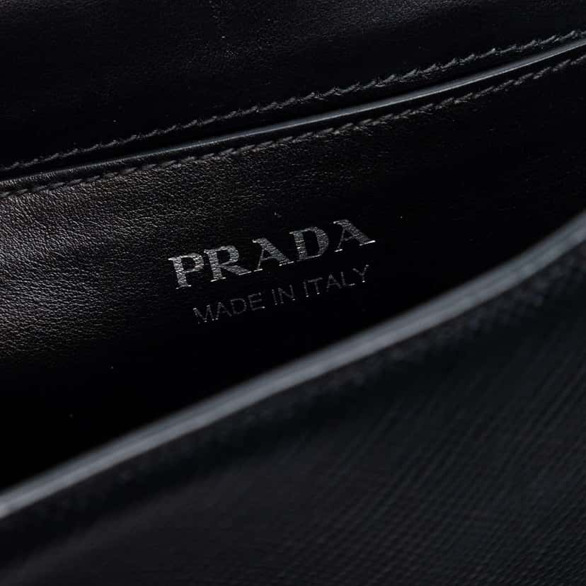Prada Saffiano Cuir Monochrome Robot Patches Envelope Chain Flap Black Leather Good condition - Box View
