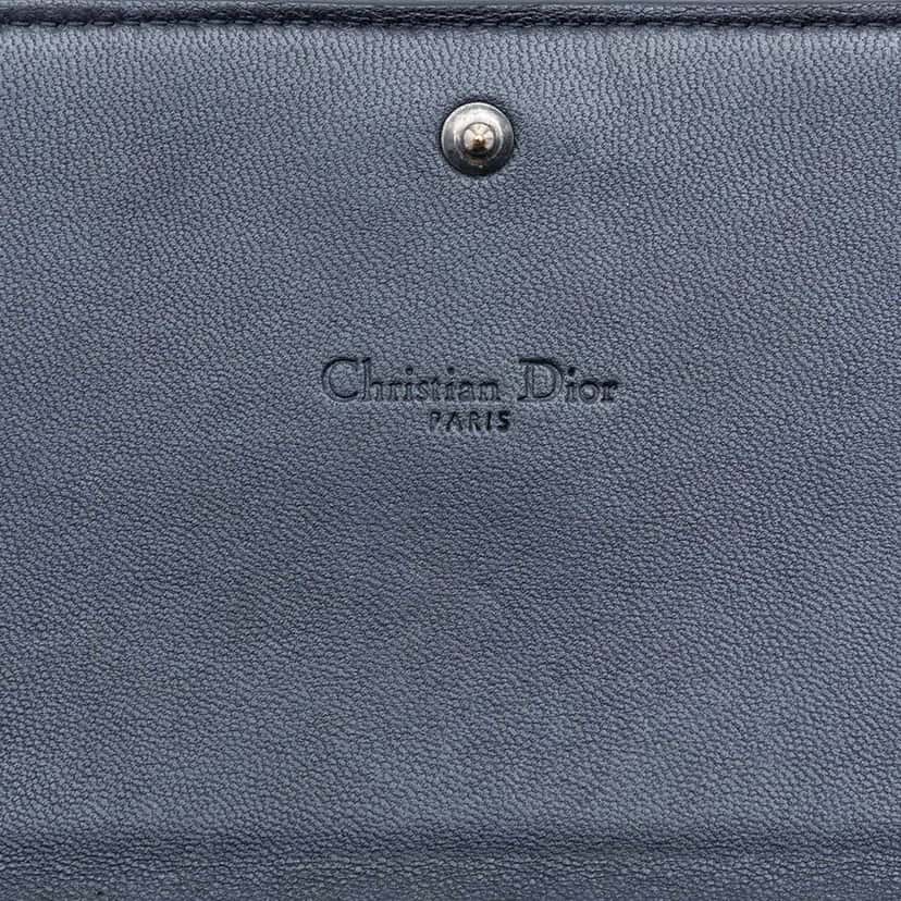 Dior Crinkled Lambskin Cannage Lady Dior Wallet On Chain Blue Leather Good condition - Box View