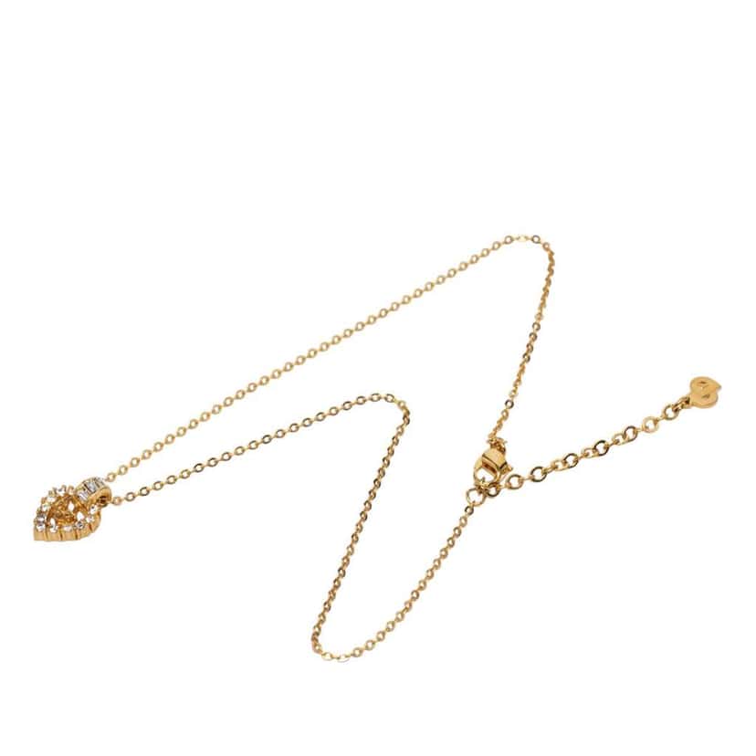 Dior Gold Plated Rhinestone Logo Heart Pendant Necklace Gold Metal Good condition - Front View