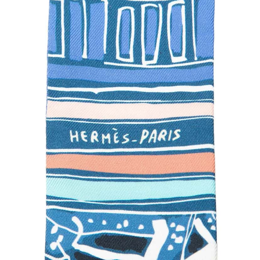 Hermès Rayures d Ete Silk Twilly Scarf Blue Silk Good condition - Back View