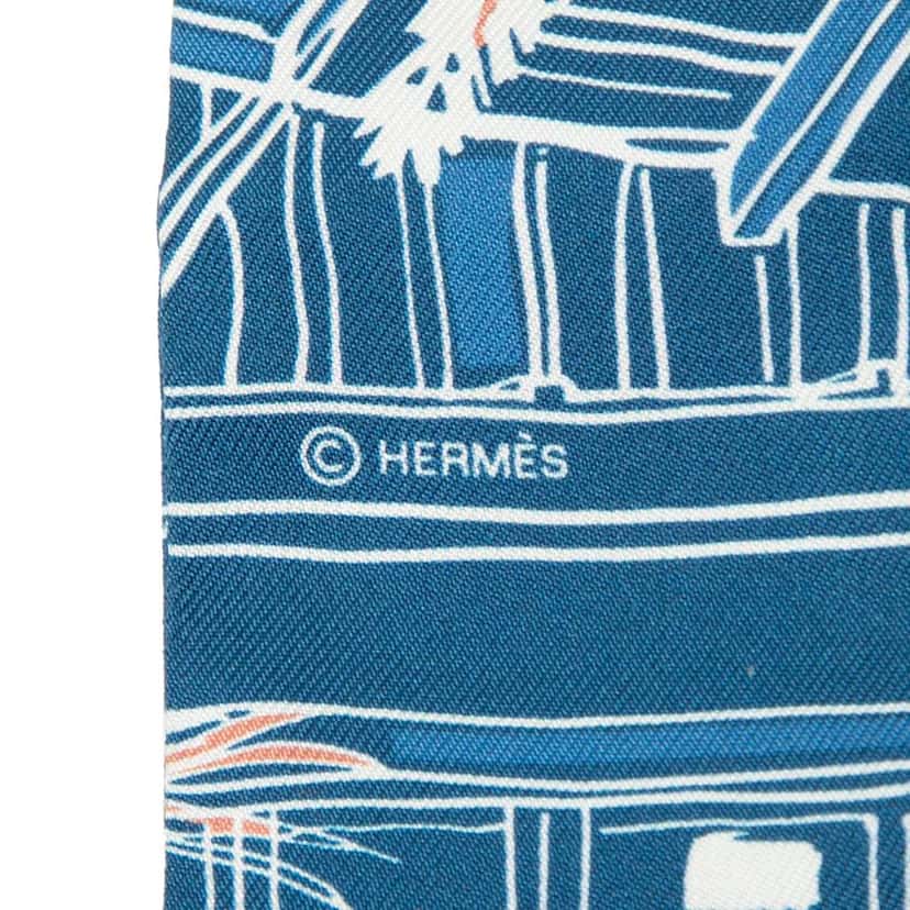 Hermès Rayures d Ete Silk Twilly Scarf Blue Silk Good condition - Inside View